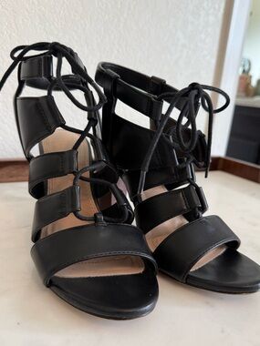 Kelly & Katie Black Lace-Up Gladiator Heels